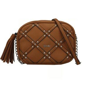 Kensie Studded Faux Leather Brown Crossbody Purse
